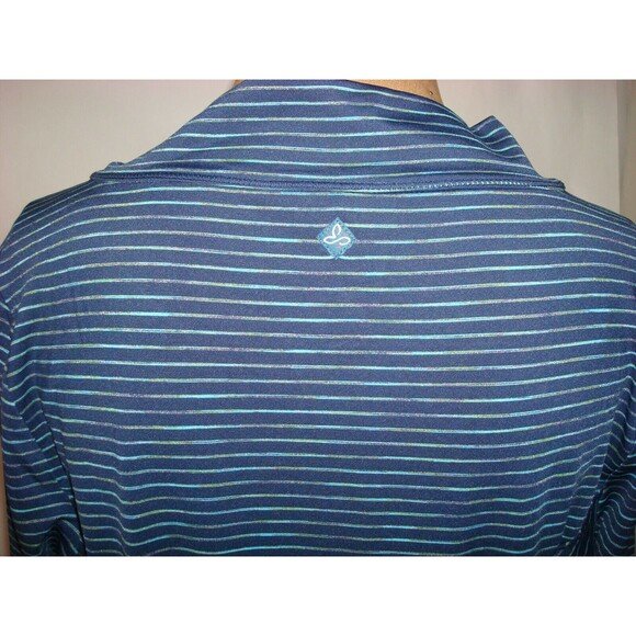 New Womens NWT PrAna Striped Dress Blend L Dark Blue Long Sleeve Light Sheath - Picture 2 of 6